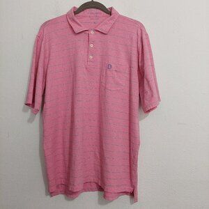 B Draddy Polo Shirt Mens Size XL Pink Blue‎ Stripe Short Sleeve Knit Golf Casual
